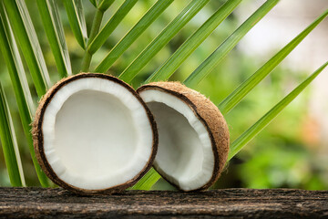 Coconut fruits on nature background.