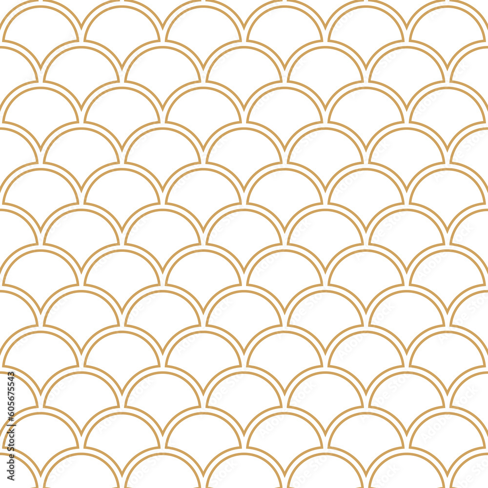 Wall mural seamless fish scale  pattern, repeat  gold Japanese wave background ,png transparent.