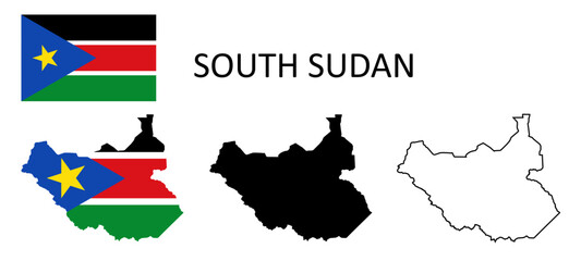 Obraz premium South Sudan Flag and map illustration vector