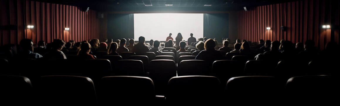 Empty cinema screen with audience. back view. Generative AI