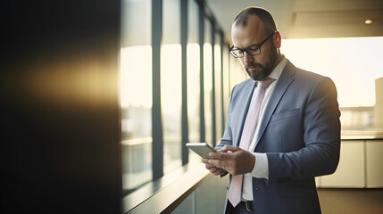 Fototapeta premium business man using his tablet in an office. Generativ AI 