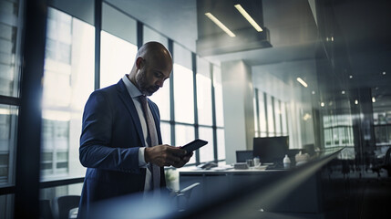 Fototapeta premium business man using his tablet in an office. Generativ AI 