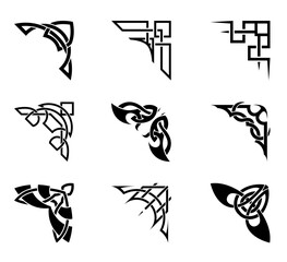 Corners and frames borders set in Art Deco, Art Nouveau and Celtic style pattern, vector