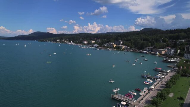 Village of Velden at Lake Worthersee in Carinthia, Velden Castle, Karnten, State of Carinthian Alps