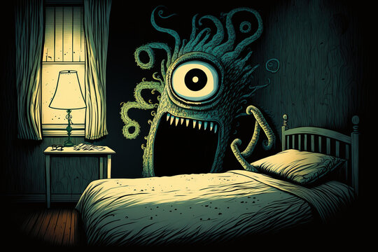 Premium AI Image  Scary monster in a room in house at night in nightmare  Generative AI illustration