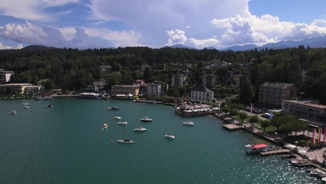 Village of Velden at Lake Worthersee in Carinthia, Velden Castle, Karnten, State of Carinthian Alps