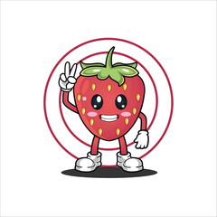 cute red strawberry with smile illustration 