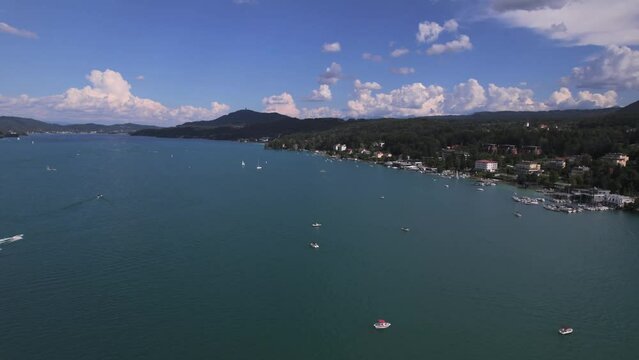 Village of Velden at Lake Worthersee in Carinthia, Velden Castle, Karnten, State of Carinthian Alps