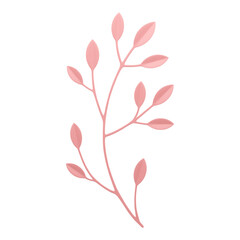 Pink tree branch with elegant leaves romantic botanical plant decor element 3d icon realistic vector