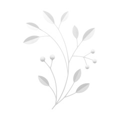 White tree branch with berries stem and leaves romantic botanical decor element 3d icon vector