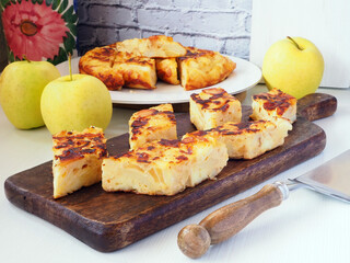 Spanish omelette with potatoes, apples and onion