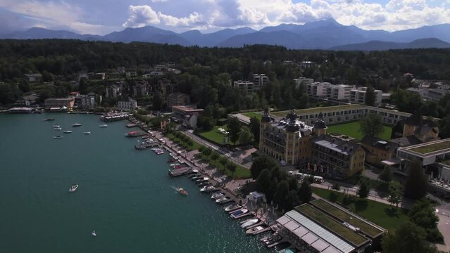 Village of Velden at Lake Worthersee in Carinthia, Velden Castle, Karnten, State of Carinthian Alps