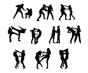 People fighting silhouette, violence