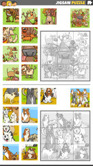 jigsaw puzzle activities set with funny cartoon dogs