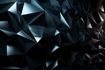 Polygonal dark future texture with tetrahedrons. Black, 3D surface. Generative AI