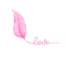 pink pen feather love hand drawn