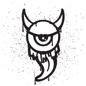 Vector graffiti spray paint eye devil character isolated vector illustration