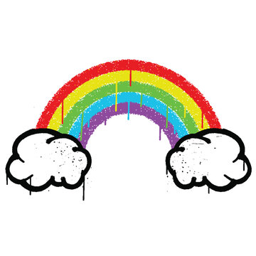 Graffiti spray paint cloud and rainbow isolated vector