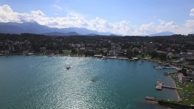 Village of Velden at Lake Worthersee in Carinthia, Velden Castle, Karnten, State of Carinthian Alps