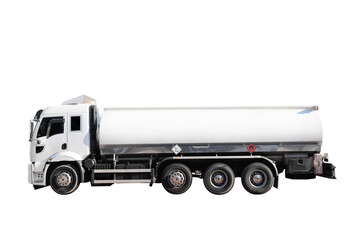 Fuel Tanker Truck  isolated on white with clipping path. Full Depth of field. Focus stacking, side view. PNG