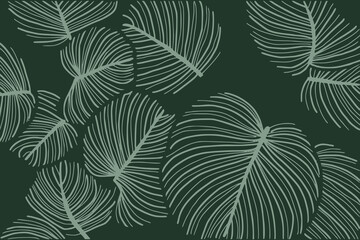 Naklejka na ściany i meble Tropical leaf Wallpaper, Luxury nature leaves pattern design, Golden banana leaf line arts, Hand drawn outline design for fabric , print, cover, banner and invitation, Vector illustration.