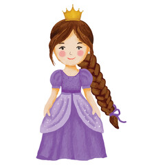 Little princess in a Purple Dress Clip art Element Transparent Background