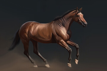 Obraz na płótnie Canvas Image of a beautiful brown horse is running. Wild Animals. illustration. Generative AI.