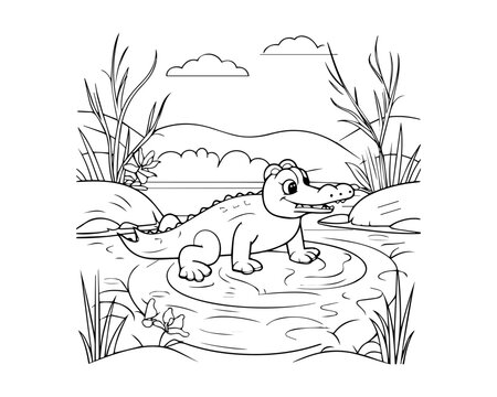 Crocodile Coloring Book Cartoon Ilustration