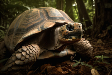 Image of a tortoise in the wild on nature background. Wildlife Animals. Illustration, Generative AI.