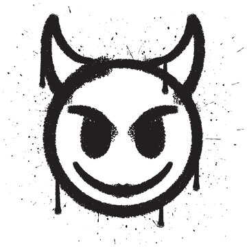 Graffiti spray paint smile devil emoticon isolated vector