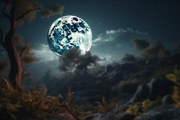 Fototapeta na wymiar A dreamlike nocturnal scene with a majestic full moon in the sky. Generative AI