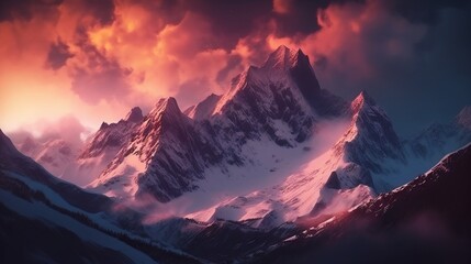 Fototapeta na wymiar a mountain covered in snow under a cloudy sky