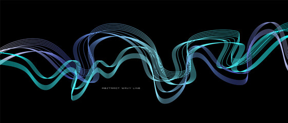 Dynamic flowing wavy abstract light line vector in blue green color isolated on black background for tech concepts AI, digital, communication, 5G, science, music