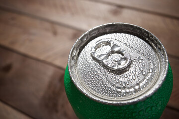 Close-up of a silver beer can