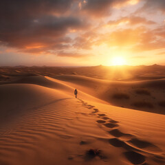Fototapeta na wymiar Walking over beautiful dunes during sunset made with generative AI - png