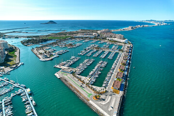 Aerial view of marina in the spanish town of La Manga