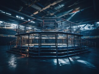In the fighting cage Interior view of sport arena Created with Generative AI technology.