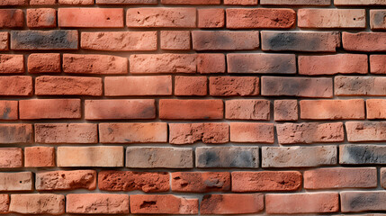Red grunge bricks wall texture. Close up brickwork weathered construction wallpaper poster photo. Generative AI