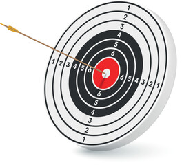 Target arrow in bullseye dart hit dartboard goal competition isometric realistic vector illustration