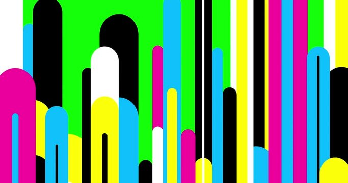 Wipe simple long vertical lines CMYK colors. Linear animation geometric figure. Seamless loop isolated. Motion design element for business, art, fashion, etc...