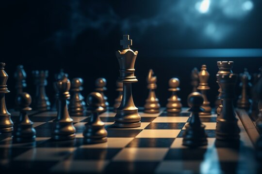 Business chess success illustrated in 3D, depicting leadership qualities in the game. Generative AI