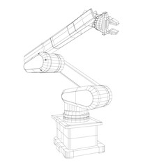 Industrial Robotic Arm Hand isolated on white. Technical wire-frame. Vector rendering of 3d.