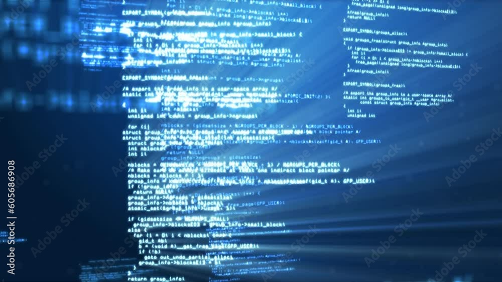 Poster animation of looping computer language against black background