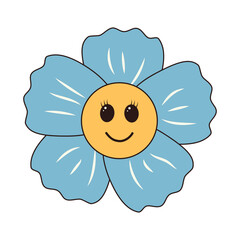 Fototapeta premium Retro groovy hand drawn daisy flower character. Linear color vector illustration.