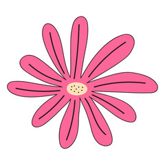 Retro groovy hand drawn flower. Linear color vector illustration.