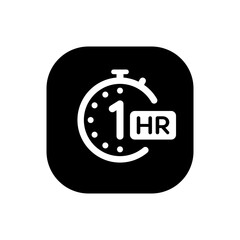 1 hour clock icon vector. Free time symbol isolated on square background