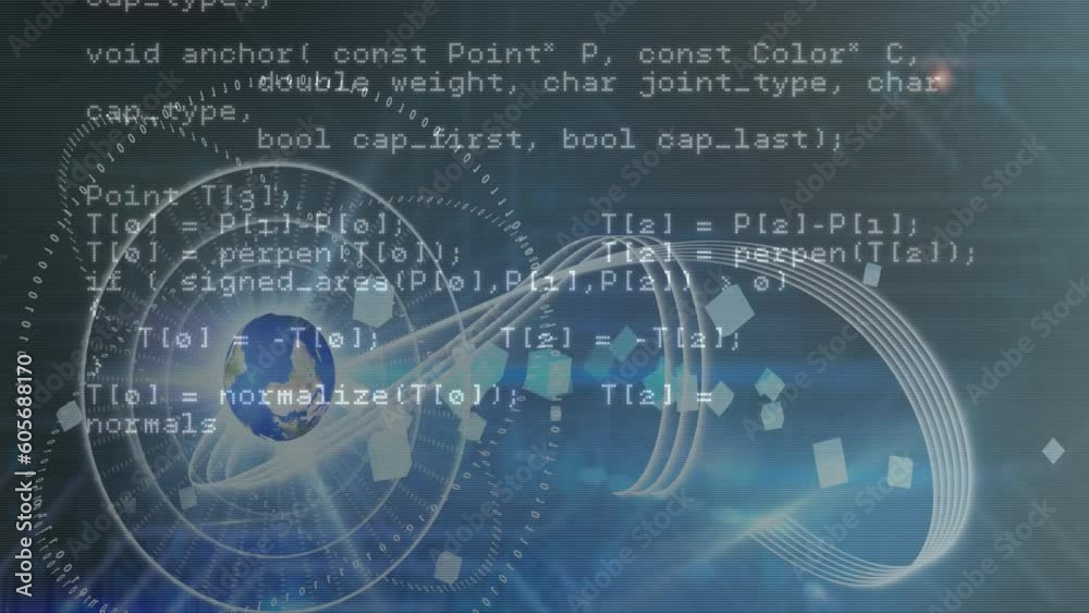 Aufkleber animation of computer language over circles and wave pattern against abstract background