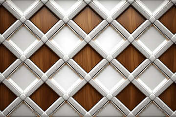 3d Wallpaper glossy white lattice tiles on precious wood background. High quality seamless realistic texture