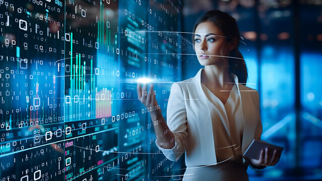 デジタルの世界で成功したビジネスリーダー、DX サイバーセキュリティ、インターネット安全のイメージ