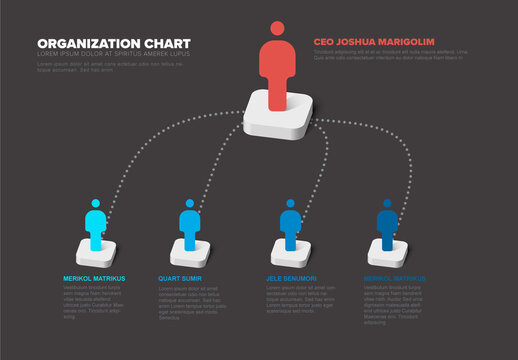 Simple company organization hierarchy 3d dark chart schema template 